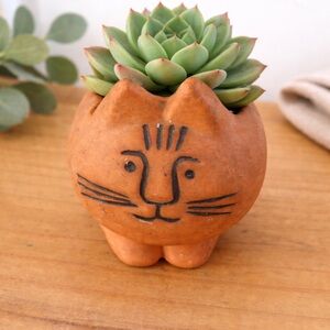 Vintage Lisa Larson style Felix Terracotta Cat Planter made in Mexico